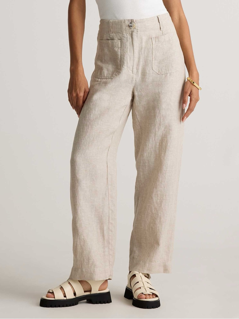Quince 100% European Linen Patch Pocket Wide Leg Pants in Flax - 10